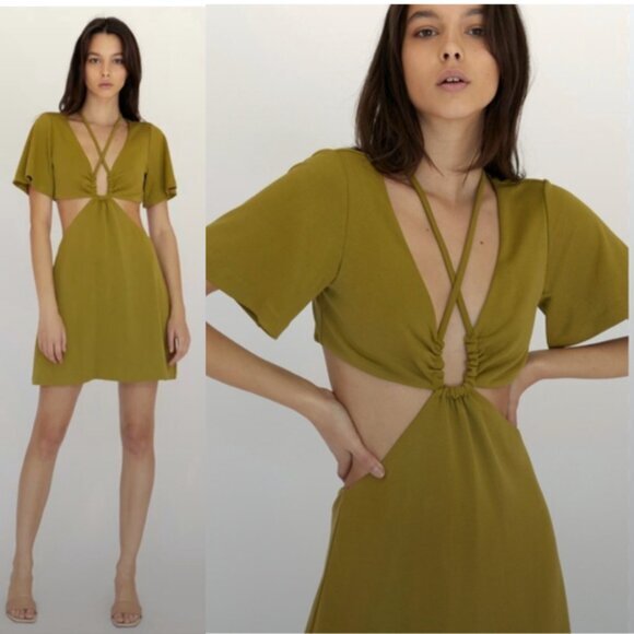 Third Form Dress Double Crossed Tee Dress Mini in Chartreuse Green - Picture 1 of 7